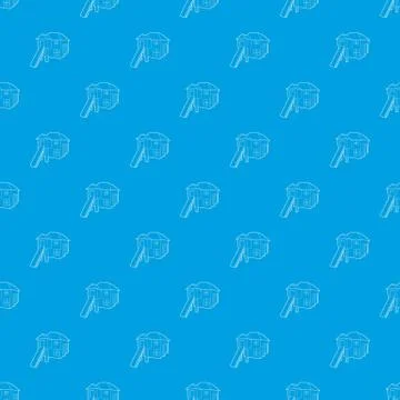 Forest house pattern vector seamless blue Stock Illustration