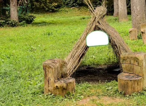 Forest hut. Place for copy paste. Stock Photos