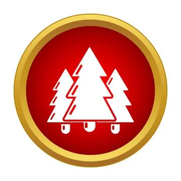 Forest icon showing pine trees in red circle Illustrazione stock