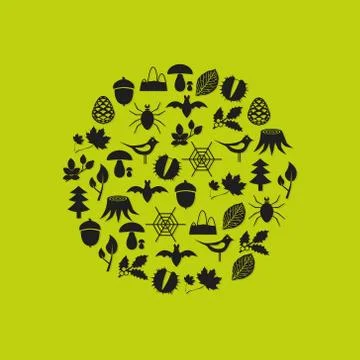 Forest icons in circle Stock Illustration