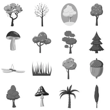 Forest icons elements set, gray monochrome style Stock Illustration
