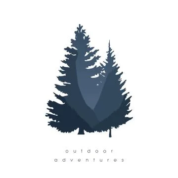 Forest illustration with double exposure of trees and canyon in background Stock Illustration