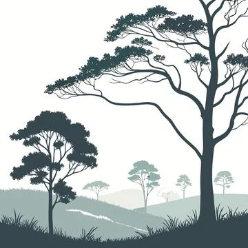Forest Inspired Minimal Landscape Vertical Illustration Stock Illustration