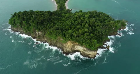 Forest island with tiny path to the continent, aerial shot in the Stock Footage 131000865