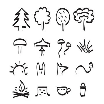 Forest items vector black line art set Stock Illustration