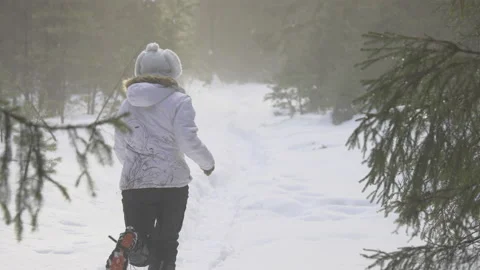 Forest jogging in winter 8K Stock Footage 163111603