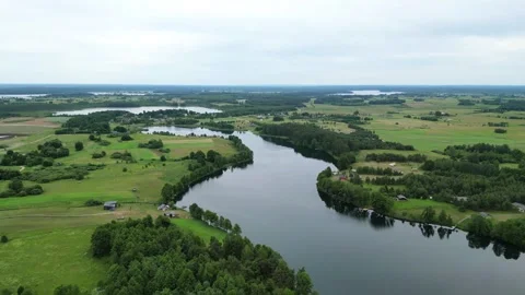 Forest, lake, meadows, fields, green nature. Stock Footage 302577729