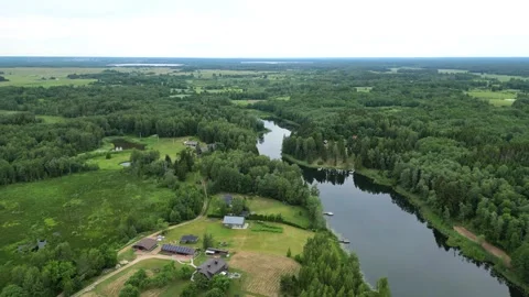 Forest, lake, meadows, fields, green nature. Stock Footage 302577737