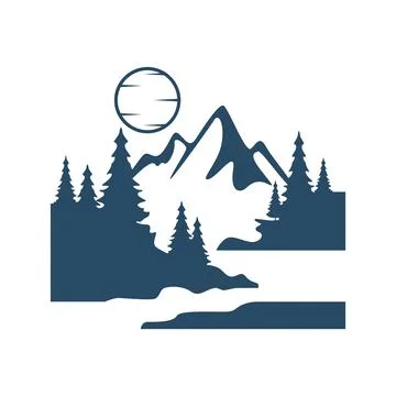 Forest Lake with Mountains Stock Illustration