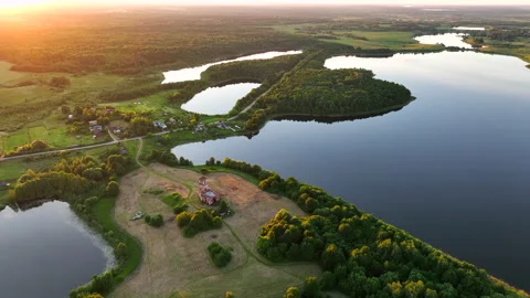 Forest Lake on subset. Rural landscape, Freshwater Lakes. Видео 201206865