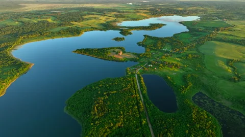 Forest Lake on subset. Rural landscape, Freshwater Lakes. Video stock 201207042