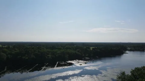 Forest with lake view and blue sky from above 스톡 동영상 133433205