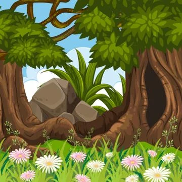 Forest land scape scene Stock Illustration