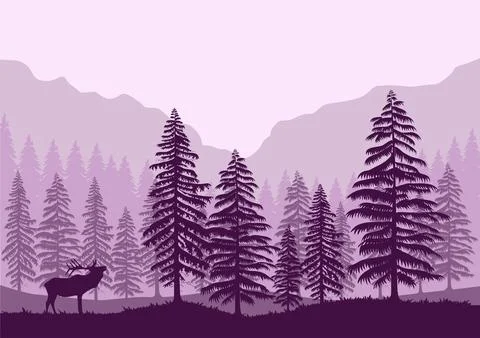 Forest landscape and deer vector Illustrazione stock