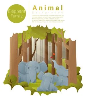 Forest landscape background with elephants Stock Illustration