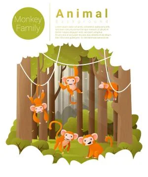 Forest landscape background with Monkeys Stock Illustration