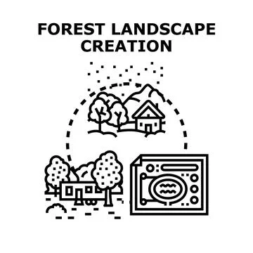Forest landscape creation designing and planning concept Stock Illustration