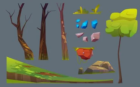 Forest landscape design elements set Stock Illustration