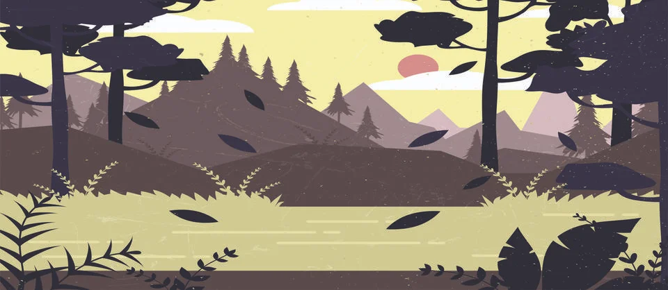 Forest landscape drawing colored classical design Stock-Illustration