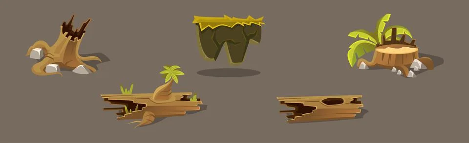 Forest Landscape Elements for Video Game Flat Vector Set Stock Illustration