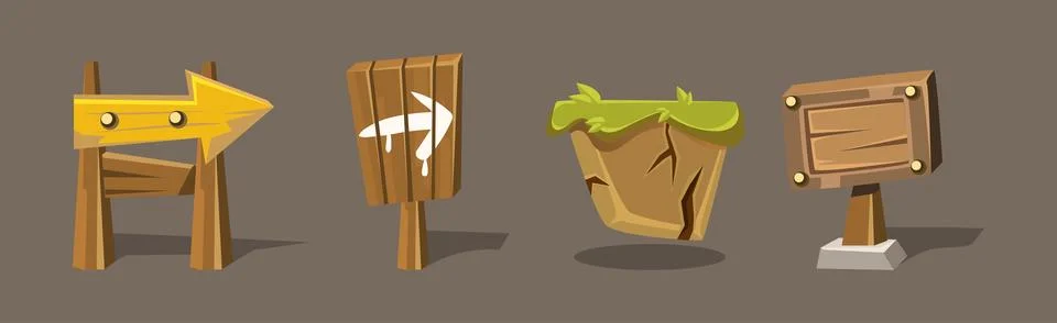 Forest Landscape Elements for Video Game Flat Vector Set Stock Illustration