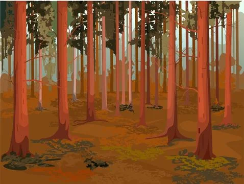 Forest, landscape forest daytime Stock Illustration