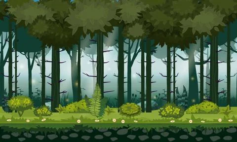 Forest landscape horizontal seamless background for games apps, design. Nature Stock-Illustration