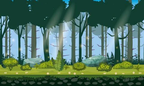 Forest landscape horizontal seamless background for games apps, design. Nature Stock Illustration