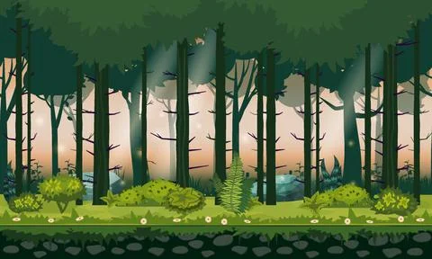 Forest landscape horizontal seamless background for games apps, design. Nature Stockillustratie