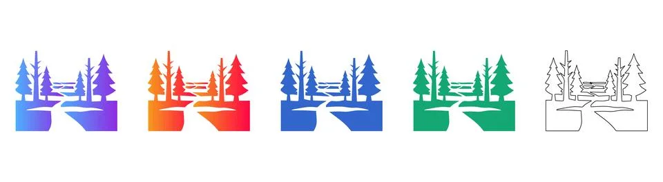 Forest Landscape Icons Stock Illustration