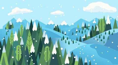 Forest landscape illustration in winter time, holiday winter flat image vecto Stock Illustration
