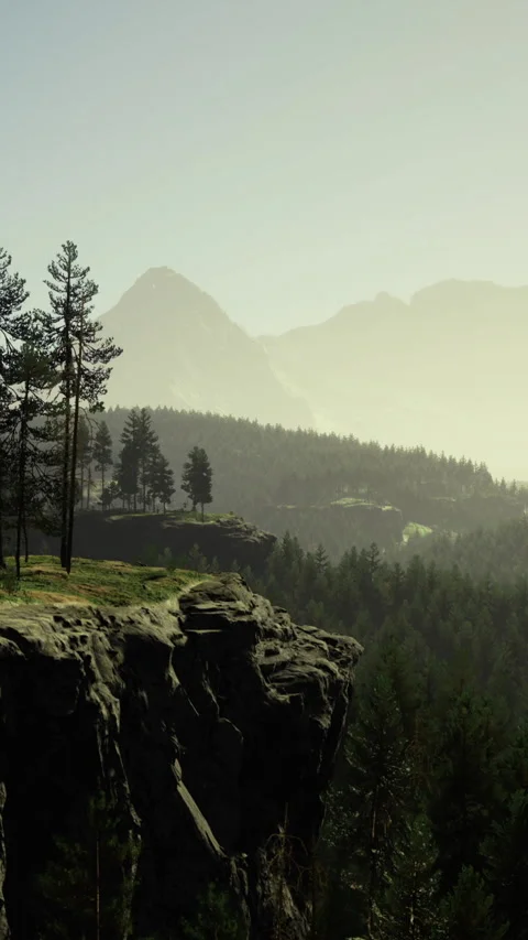 Forest landscape with mountains and cliffs during the day at a quiet spot Video stock 335092936