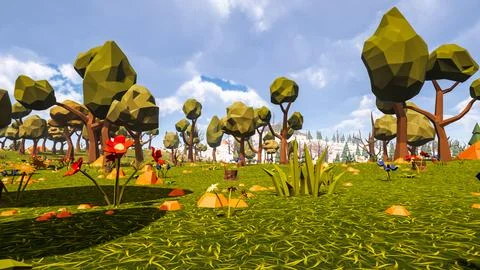 Forest landscape of a natural and virtual environment design 3d render Stock Illustration