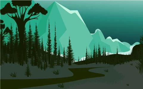 Forest landscape overlooking the forest and mountains. Stock Illustration