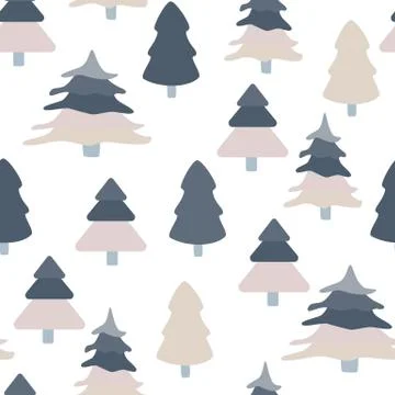 Forest landscape seamless pattern on white background in Scandinavian style. イラスト素材