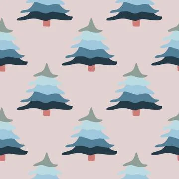 Forest landscape seamless pattern on white background in Scandinavian style. Stock Illustration