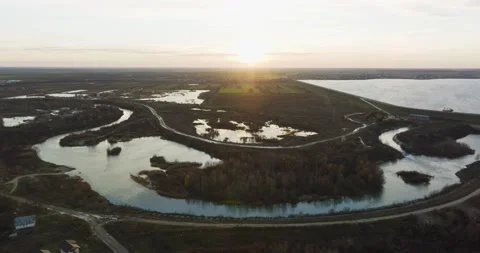 Forest Landscape Sunrise Sunset Over Water Cinematic Drone Footage in Romania Video stock 201062444