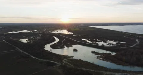 Forest Landscape Sunrise Sunset Over Water Cinematic Drone Footage in Romania Video stock 201063164