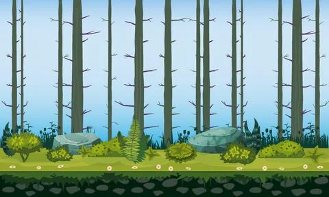 Forest landscape tree trunks horizontal seamless background for games apps Stock-Illustration