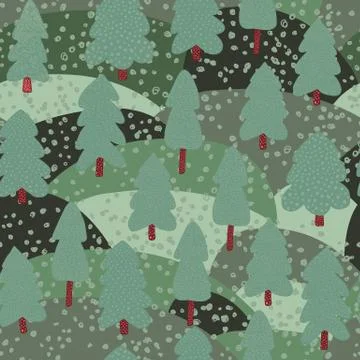 Forest lanscape seamless pattern. Doodle pine tree background. イラスト素材