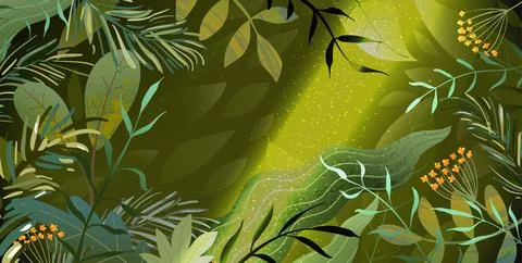 Forest Leaves Background with Sun Beam in Trees Stock Illustration