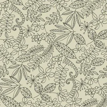Forest leaves hand drawn contour seamless pattern 库存插图