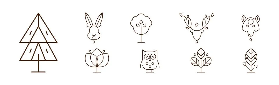 Forest Line Icon and Object as Nature Park Area Vector Set Stock Illustration
