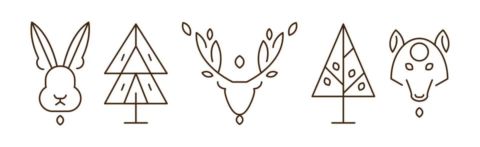 Forest Line Icon and Object as Nature Park Area Vector Set Ilustración de archivo