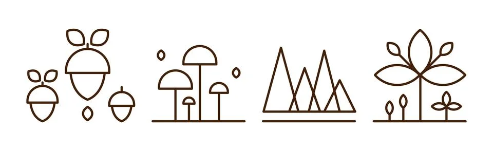 Forest Line Icon and Object as Nature Park Area Vector Set Stock Illustration