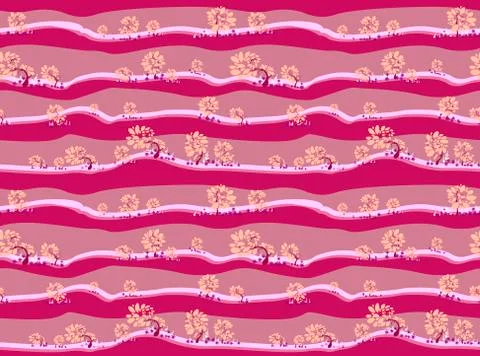 Forest Line seamless pattern with trees and flowers of lupin Stock-Illustration