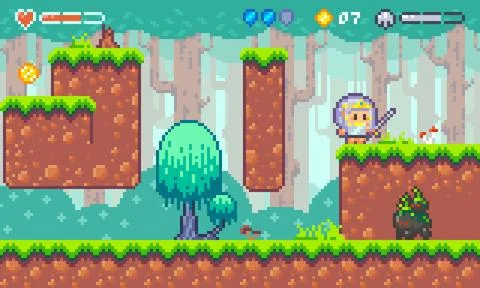 Forest location for a pixel platformer. Stock Illustration