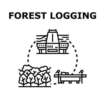 Forest logging process producing wood material concept Stock Illustration