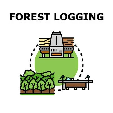 Forest logging process producing wood material concept Stock Illustration