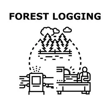 Forest logging production process with woodworking industry worker Stock Illustration